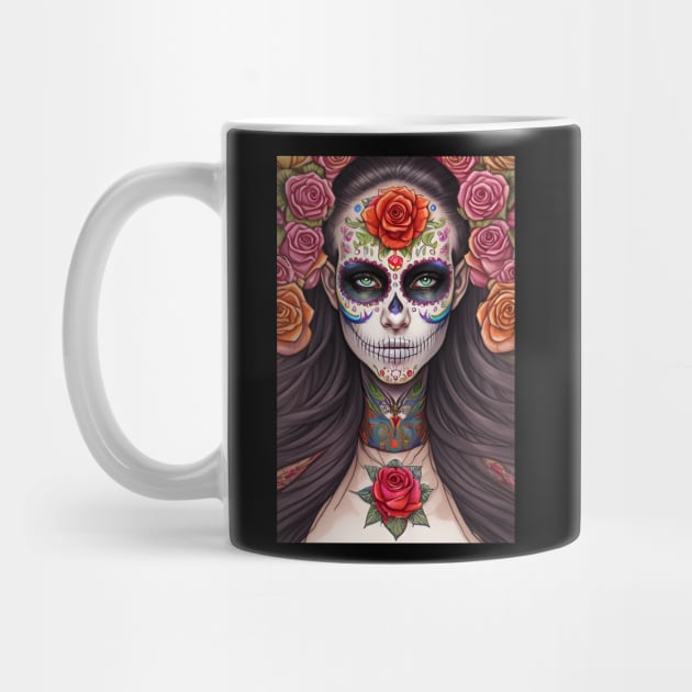 Woman in Traditional Sugar Skull Makeup - Sugar Skull Art by ImaginativeInkPOD